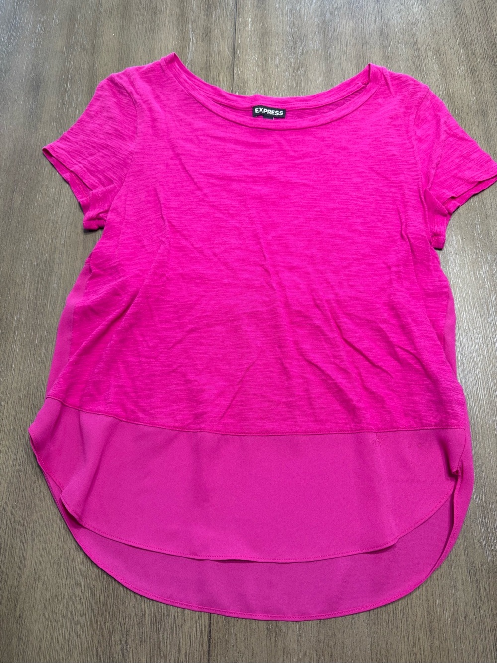 Express Women's Bright Pink Short Sleeve Layered-Hem Tee